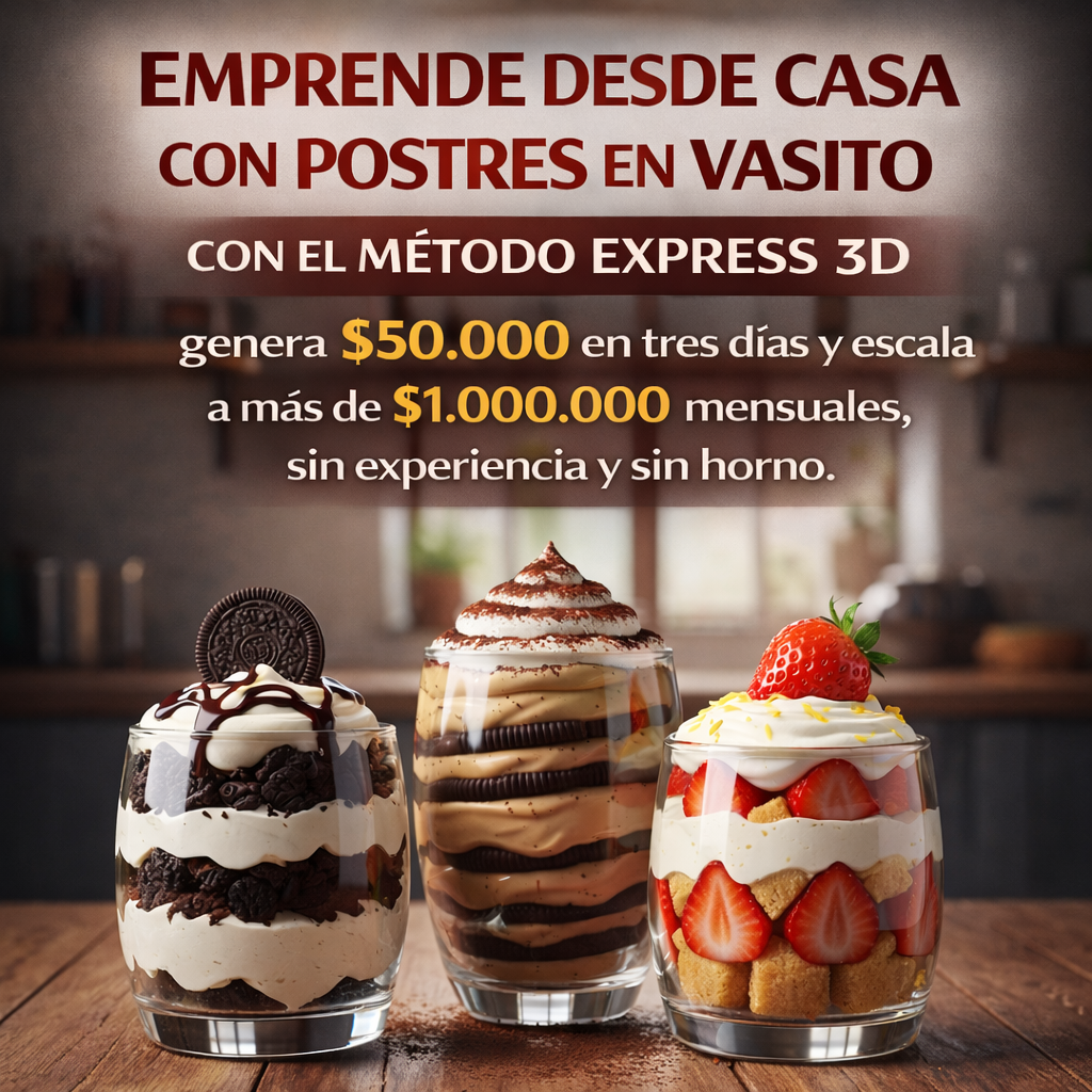 Emprende con mini postres con el método EXPRESS 3 D, y gana + de 1 millón de pesos al mes. 3 cuotas sin interés
